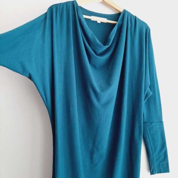 NICOLE BRIDGER Cowl Neck Dolman Sleeve Dress Bamboo Organic Cotton Blue Sz S - Picture 10 of 16